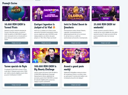 Vlad Casino promotions grid with tournament and jackpot cards