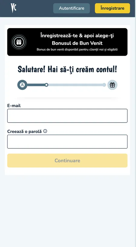 Vlad Casino registration step 1 email and password