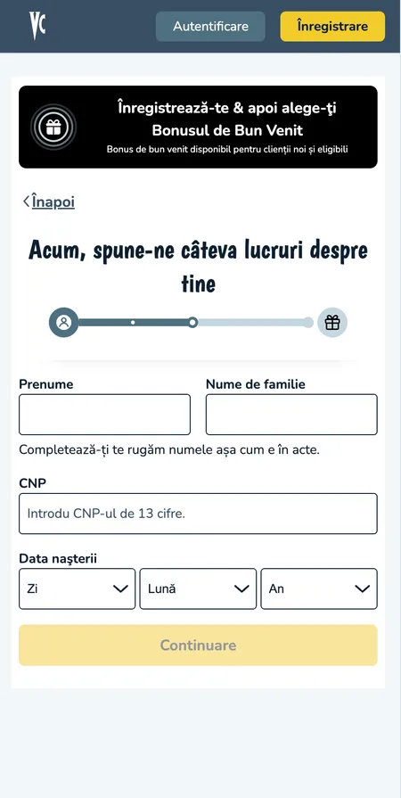 Vlad Casino registration step 2 personal data form